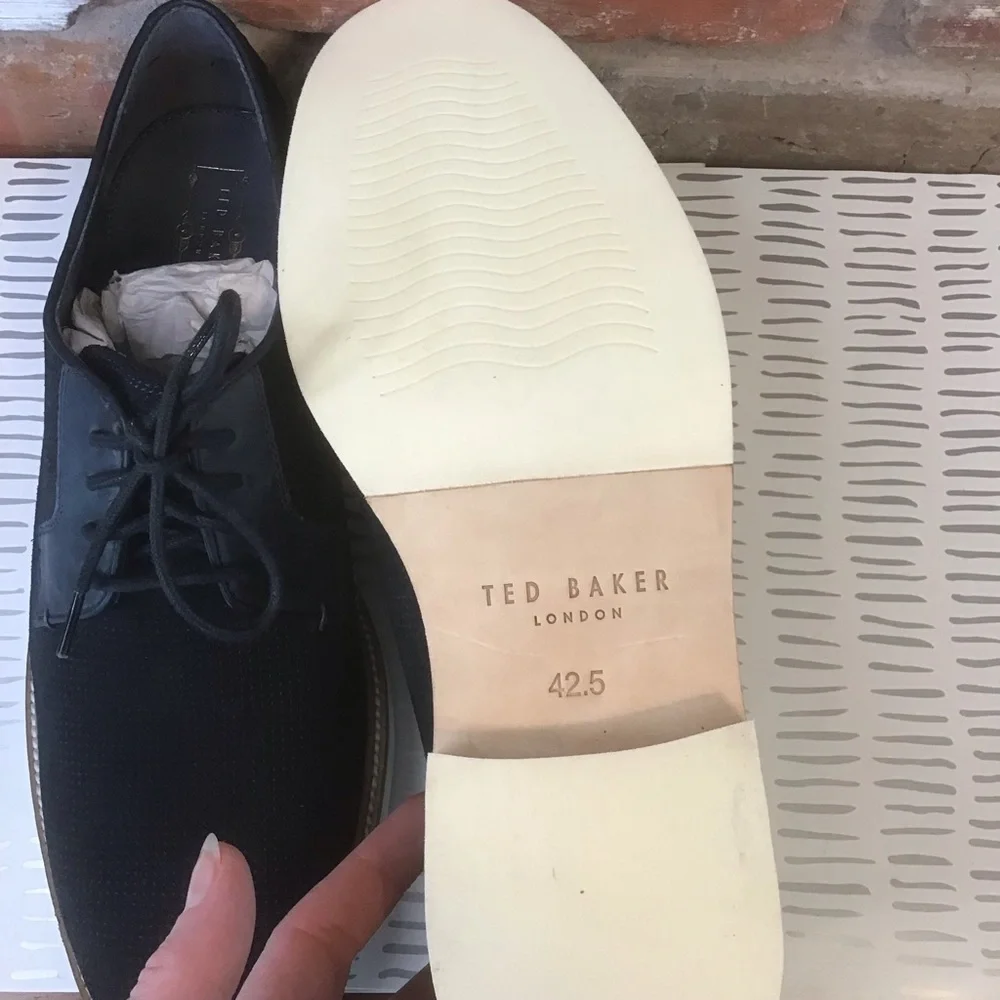 TED BAKER Men's Navy Suede Leather SIABLO Perforated Lace-up Oxford Derby Shoes